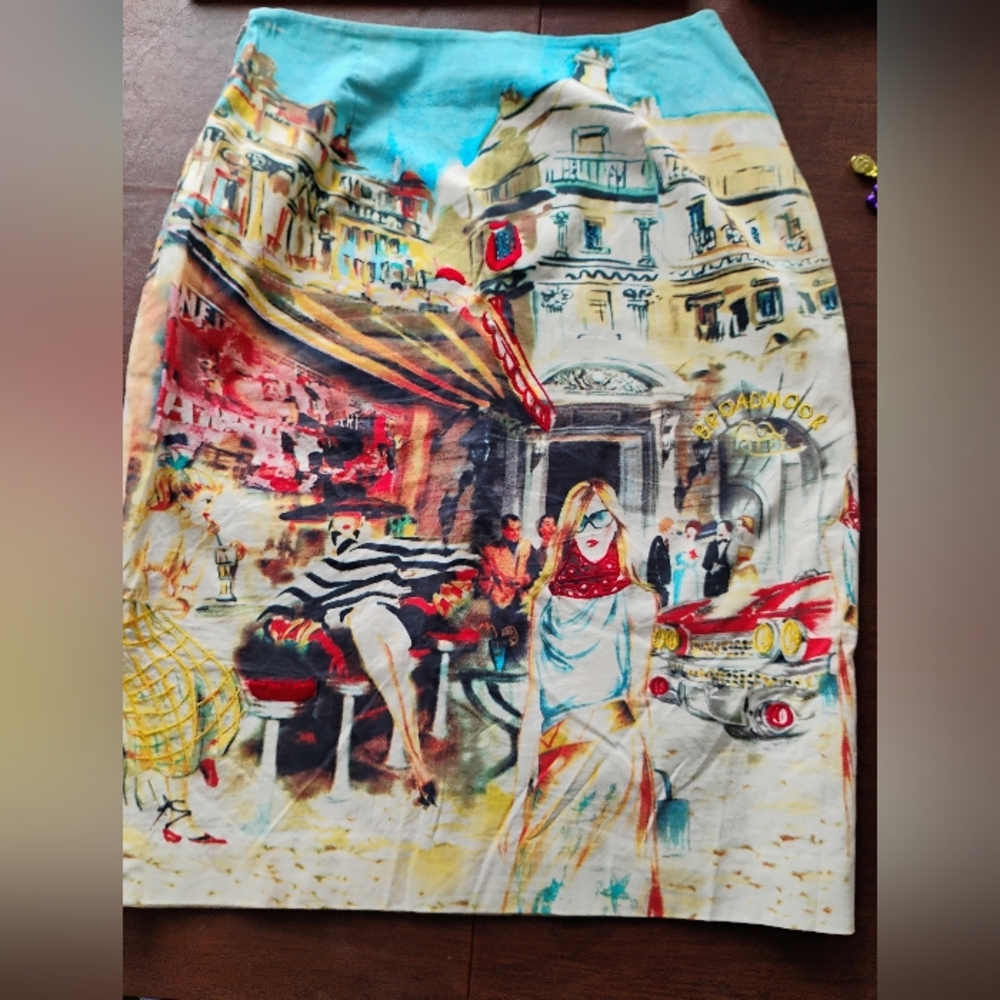Silk Club Collection Cityscape Pencil Skirt in Turquoise Sz 6 - Picture 4 of 6